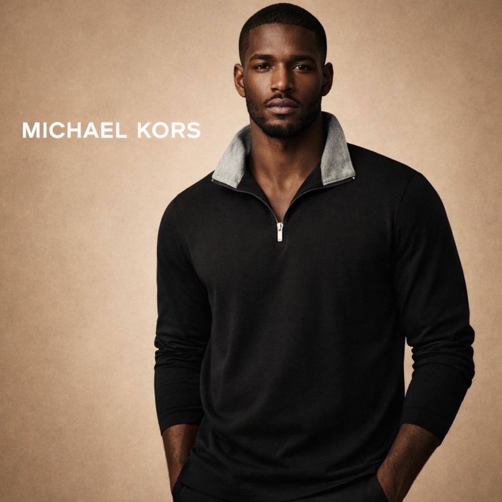 Michael Kors Black Quarter-Zip Pullover Sweater Size Large